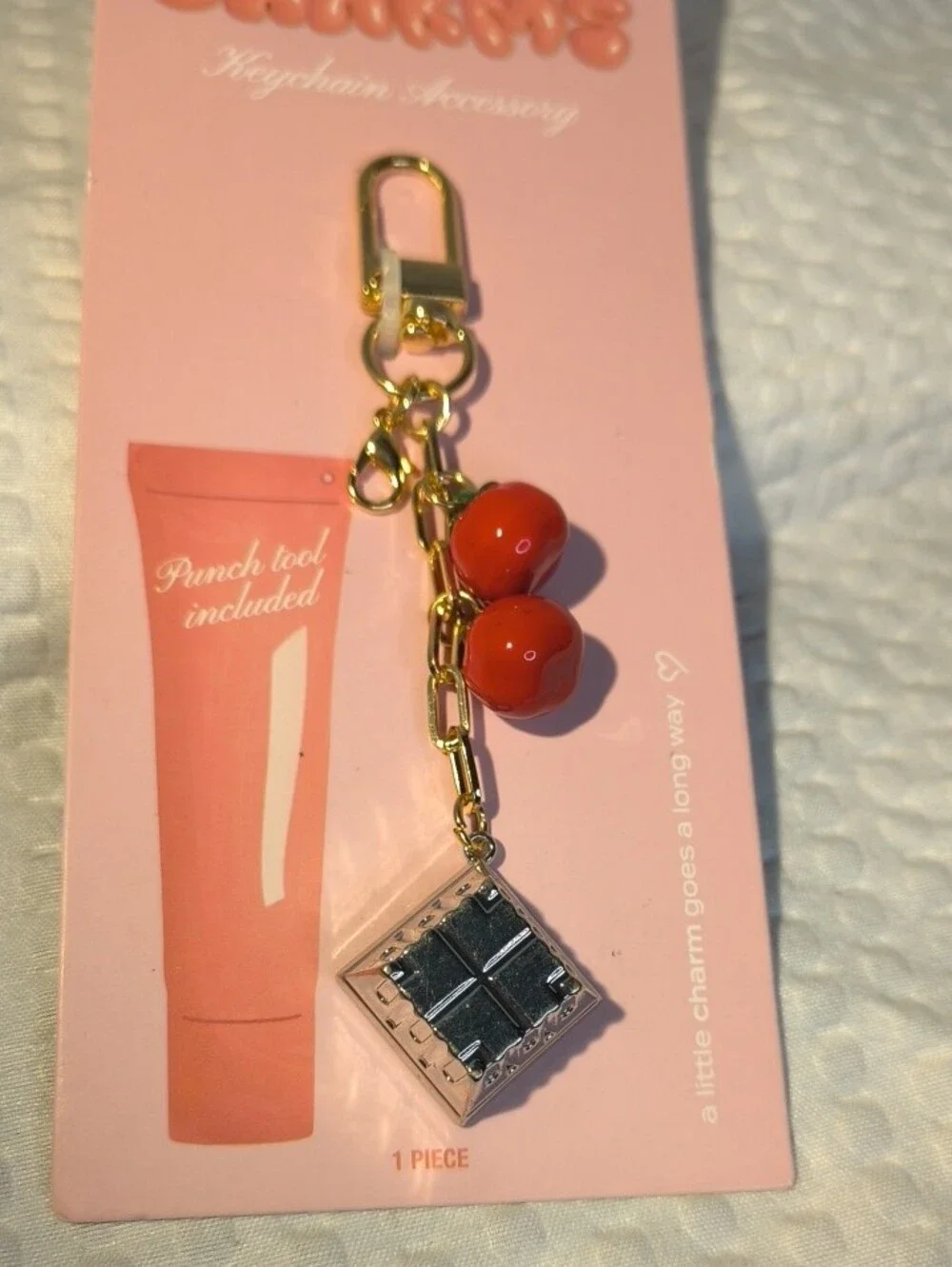 Lip Charms Pink Packaging Gold Keychain with Red Bead Charms Gloss Holder